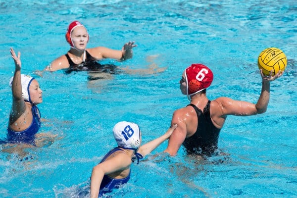 Hannah Shabb looks for a shot during Saturday's between Stanford and San Jose State. Shabb had a season high four goals against San Diego State on Sunday (Photo: MIKE RASAY/isiphotos.com)