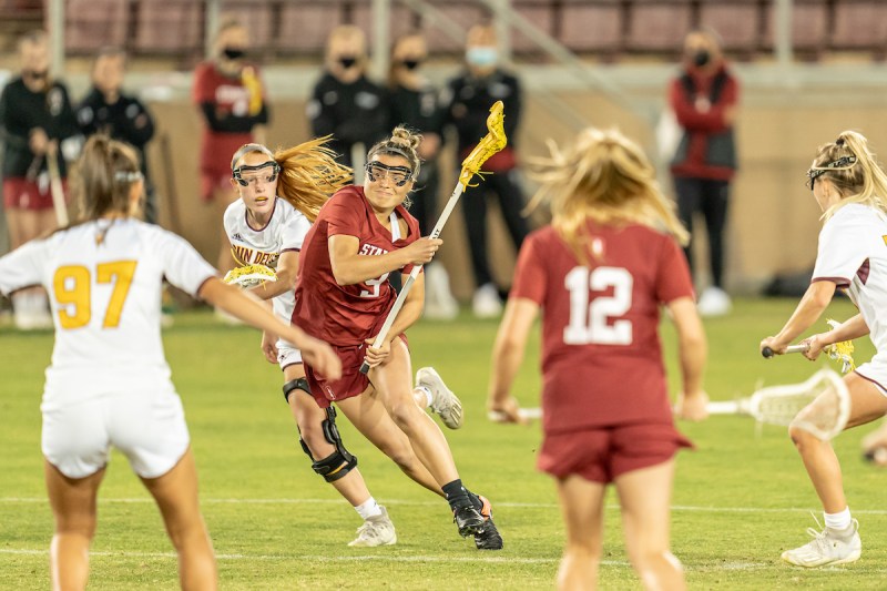 Bay-Area rival Cal was no match for Stanford lacrosse on Friday. The Cardinal walked away with a dominant 21-4 home victory. (Photo: GLEN MITCHELL/isiphotos.com)
