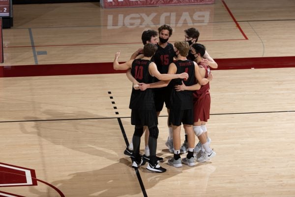 Stanford men's volleyball has faced anything but smooth sailing this season. After Stanford announced its decision to cut the program following the 2021 season, the young team full of potential hopes that the University will see it as much more than its struggling record. (PHOTO: MIKE RASAY/isiphotos.com)