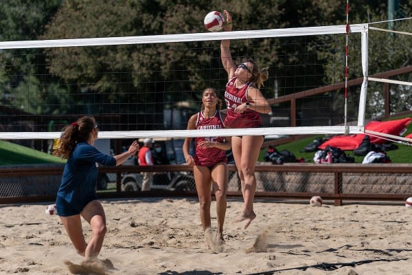 Freshmen Xolani Hodel (above, left) and Kate Reilly (above, right) have dominated as Stanford beach volleyball's No. 2 pair. The duo's 11-2 record on the season has helped Stanford go 10-0 in its last 10 matches. (Photo: GLEN MITCHELL/isiphotos.com)