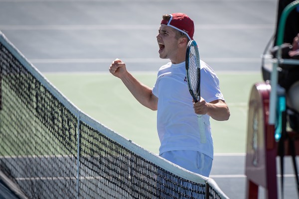 Freshman Arthur Fery (above) won the final singles match of the day for Stanford, securing the sweep and the team's first Pac-12 title since 2015. (Photo: LYNDSAY RADNEDGE/isiphotos.com)