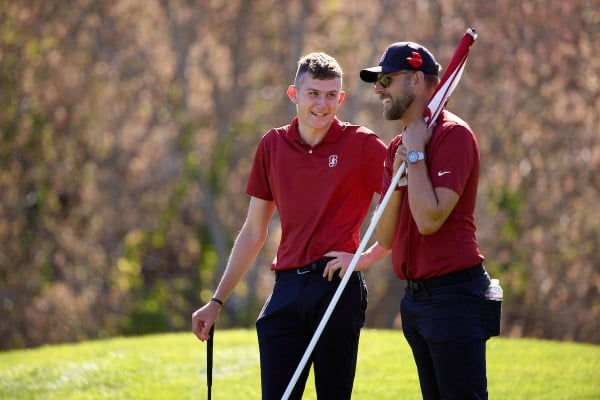Sophomore Barclay Brown (above, left) has been pacing Stanford men's golf in recent weeks. Brown will be instrumental in the team's play as the Cardinal heads into its final regular-season event of the season on Monday. (Photo: BOB DREBIN/isiphotos.com)