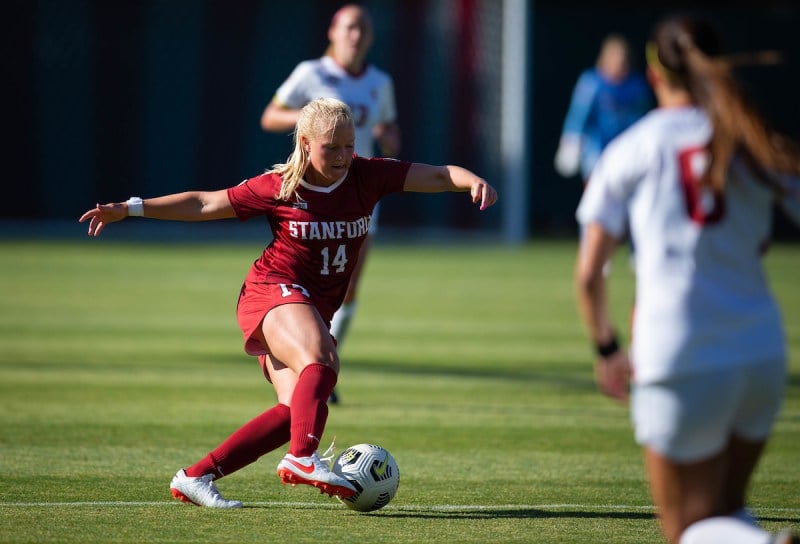 Redshirt junior forward Civiana Kuhlmann (above) has been a dominant force for Stanford women's soccer after returning from two knee surgeries during 2019 and early 2020. (Photo: ERIN CHANG/isiphotos.com)