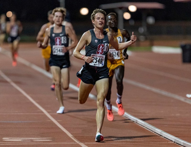 Freshman Cole Sprout (above, right) is one of seven Stanford men with sub-14 marks in the men's 5,000 meters. Sprout will compete in the men's 1500 meters on Saturday at the West Coast Classic. (PHOTO: John Lozano/isiphotos.com)