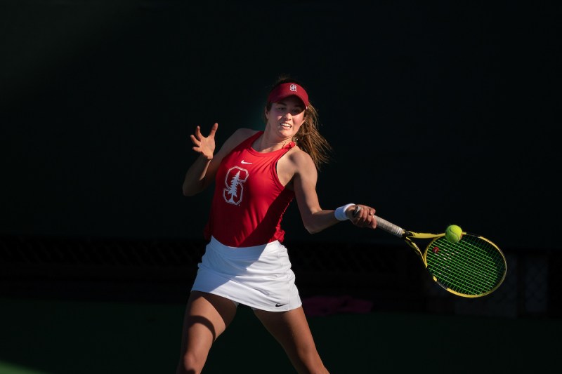 Freshman India Houghton (above) won her singles match against USC in just her second career appearance for the Cardinal. (Photo: JOHN TODD/isiphotos.com)