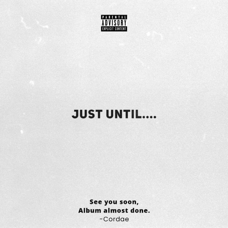White album cover with text "just until..."