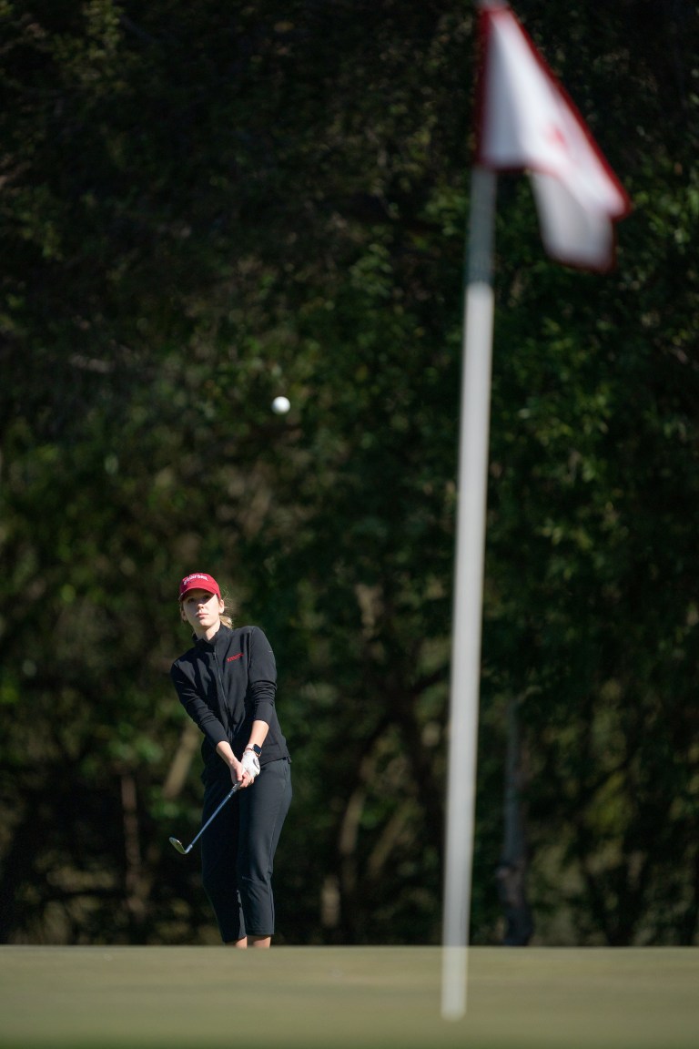 Freshman Rachel Heck (above) won the individual title at  the Pac-12 Championships with a seven-under-par. The Cardinal's post-season schedule remains unknown, but a spot at NCAA Regionals can hardly be ruled out following the team's success. (Photo: JOHN TODD/isiphotos.com)