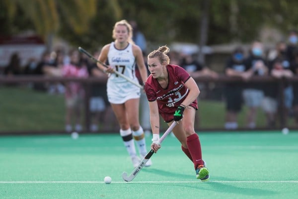Redshirt junior defender Sarah Johnson's goal in double overtime won field hockey its second straight conference championship on Saturday. (Photo: KAREN HICKEY/isiphotos.com)