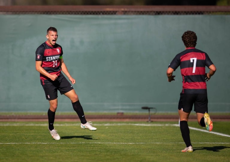 Junior midfielder Will Richmond (above, right) sent in a cross from the left side of the pitch and redshirt junior forward Zach Ryan (above, left) was unmarked in the center of the box as he was able to calmly send the ball over the goalkeeper’s head in Stanford's 3-2 loss to Oregon State. (Photo: ERIN CHANG/isiphotos.com)