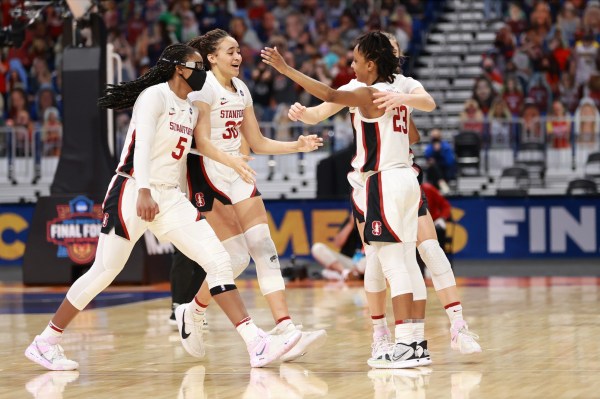 Stanford survived a nail-biter on Friday to advance to the NCAA Championship. A late bucket from sophomore forward Haley Jones (above, 30) gave the Cardinal a 66-65 victory. (Photo: JUSTIN TAFOYA/Getty Images)