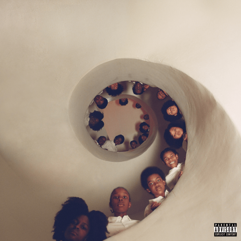 Album cover featuring staircase with people