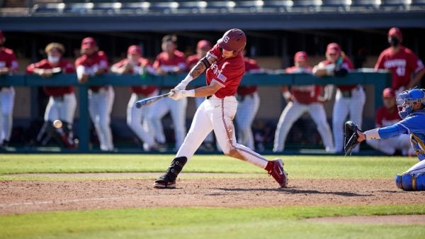 Sophomore center fielder Brock Jones's walk-off single clinched a dramatic 13-inning victory for the Cardinal. (Photo: BOB DREBIN/isiphotos.com)