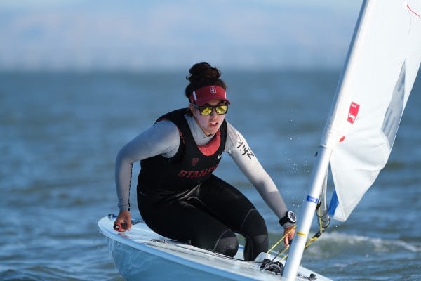 Senior Christina Sakellaris (above) placed second in the women's open, the best performance by any Cardinal this year at the ISCA Singlehanded Championships. (Photo: JOHN TODD/isiphotos.com)