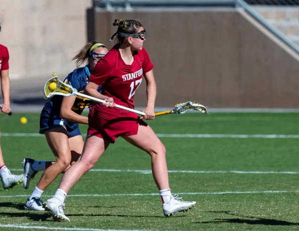 Senior attack Katherine Gjertsen (above) was a co-leading scorer in the Pac-12 Championship for Stanford along with fellow senior attack Ali Baiocco. (Photo: JOHN LOZANO/isiphotos.com)