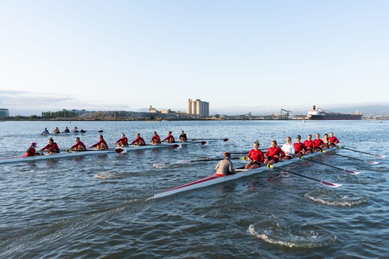 The women's rowing team practices