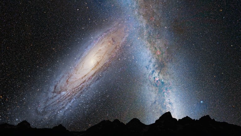 The Andromeda and Milky Way galaxies collide. (Photo: Wikimedia Commons/NASA)