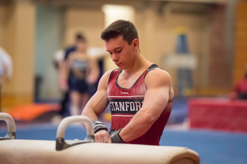 Junior Brody Malone (above) claimed his first all-around and vault titles at the U.S. Championships on Saturday. He, along with four other past and present Cardinal, earned spots on the national team, joining sophomore Riley Loos.(Photo: KAREN HICKEY/isiphotos.com)
