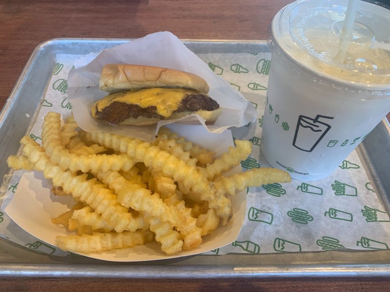 A Shackburger with fries and a vanilla milkshake