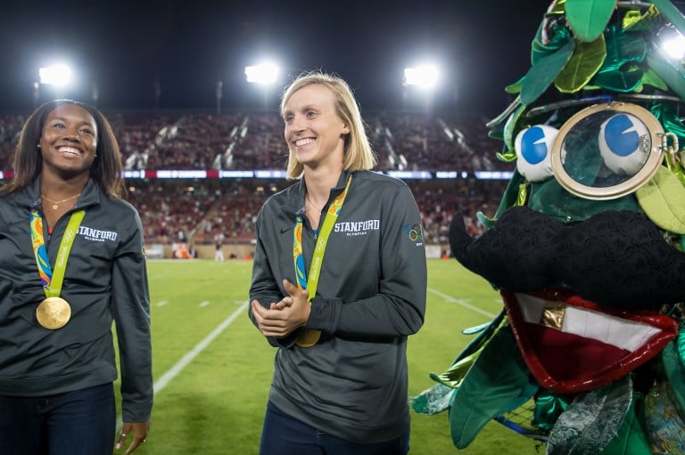 Simone Manuel and Katie Ledecky at Stanford Stadium