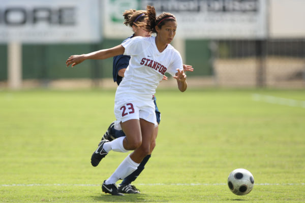 Christen Press of the Stanford Cardinal during Stanford's 2-0 win over Notre Dame on September 13, 2009 at Buck Shaw Stadium in Santa Clara, California.