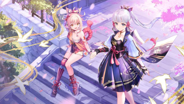 Screencap of two characters from Genshin Impact, a gacha anime-inspired video game