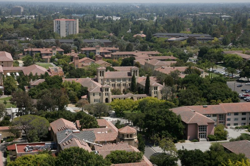 An aerial image of Stanford's campus