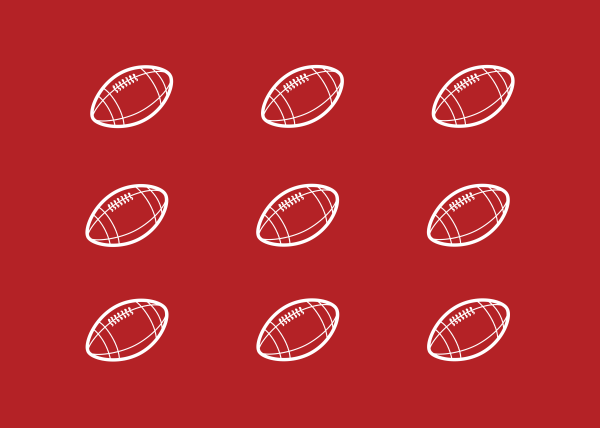 White footballs against red backdrop