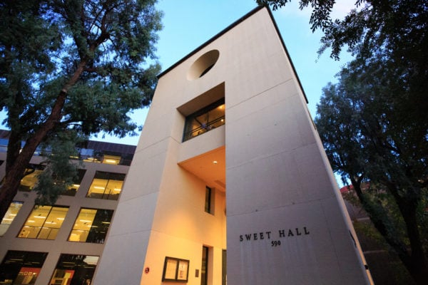 photo of Sweet hall front entrance in the early evening light