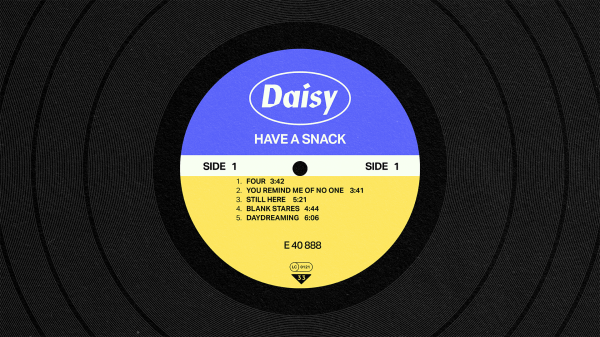 A close-up illustration of DAISY's 2018 EP "HAVE A SNACK" on vinyl.