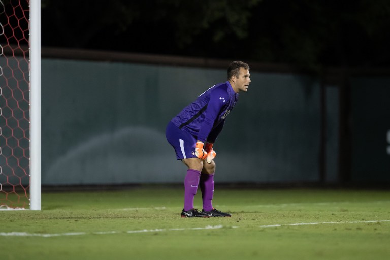 Matt Frank stands ready in front of the goal.