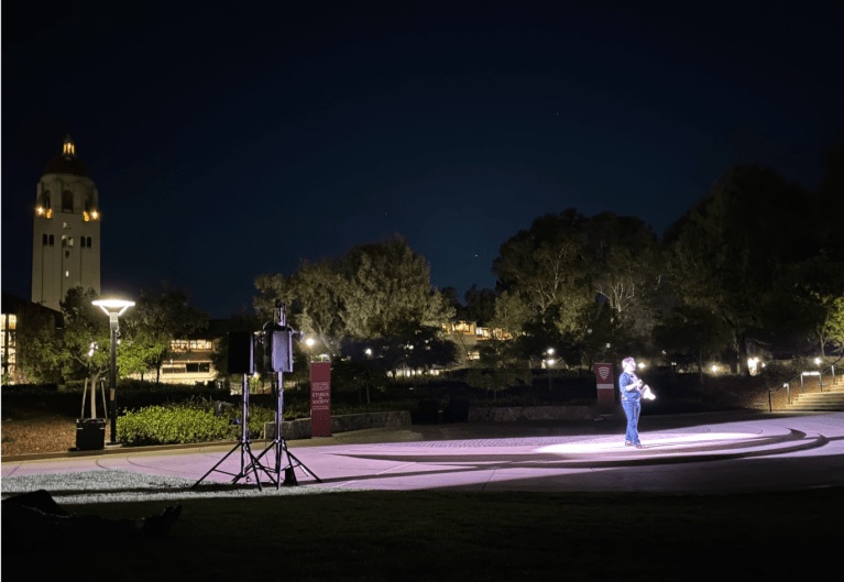 Rob Reich standing at the center of Meyer Green.