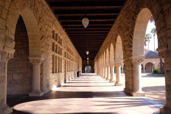 A corridor outside at Stanford's Main Quad