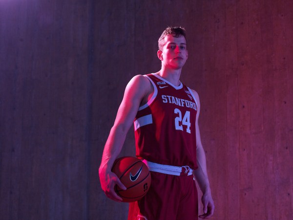 Sam Beskind poses during a stylized shoot for Stanford men's basketball.