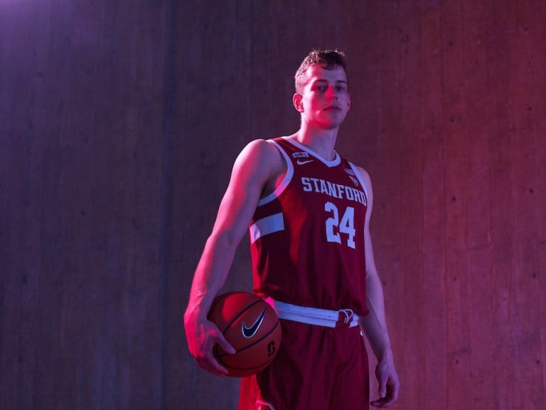 Sam Beskind poses during a stylized shoot for Stanford men's basketball.