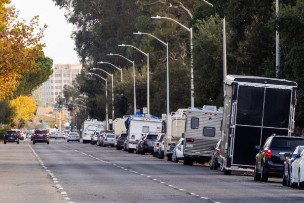 el camino real, lined with parked mobile homes
