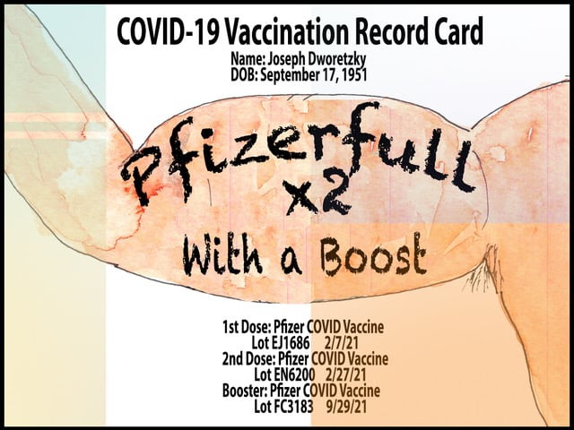 A picture of a bicep with the text: COVID-19 Vaccination Record Card