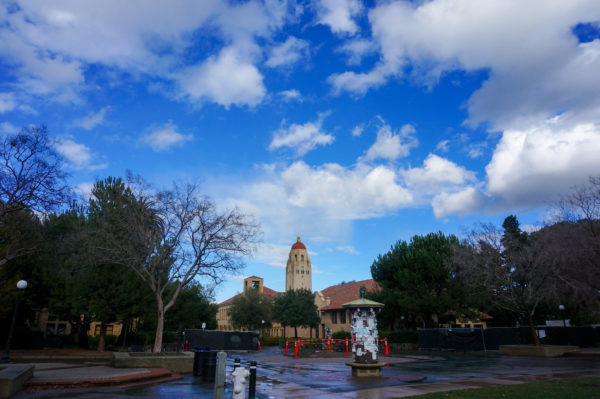 Photo of a partly cloudy day on campus