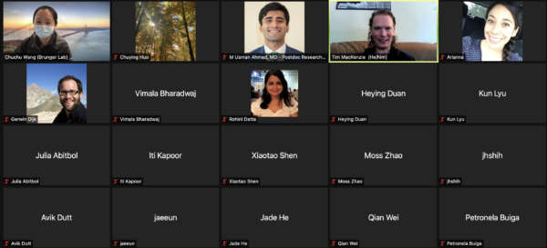Screenshot of a zoom meeting of the Stanford University Postdoctoral Association (SURPAS)