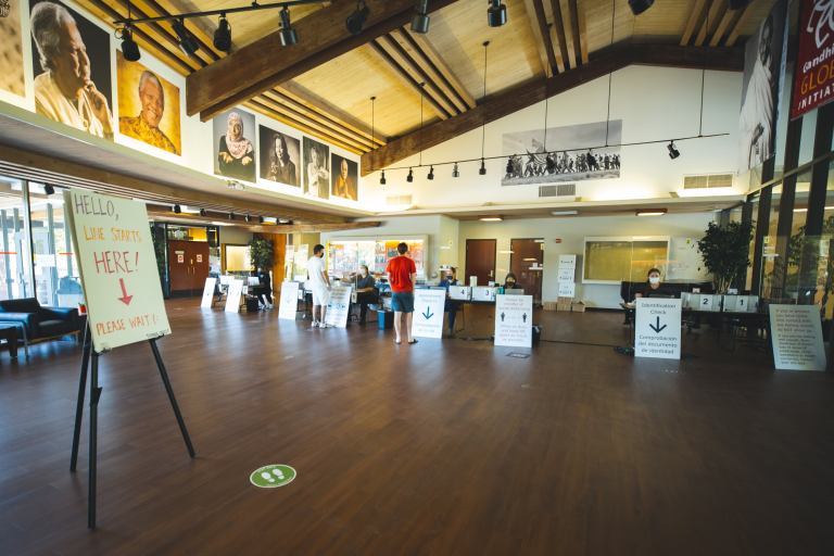 The former COVID testing site during winter 2021; upstairs at Tresidder.