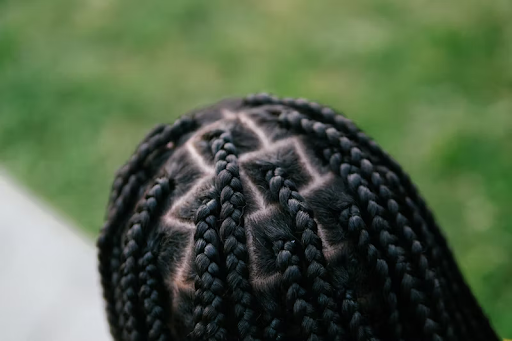 Top-down view of braided hair.