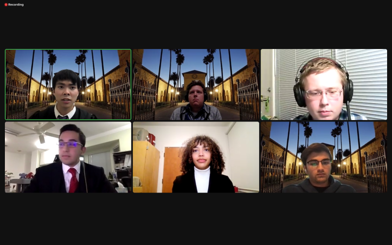 A screenshot of a Zoom window with 6 members of the Associated Students of Stanford University (ASSU).