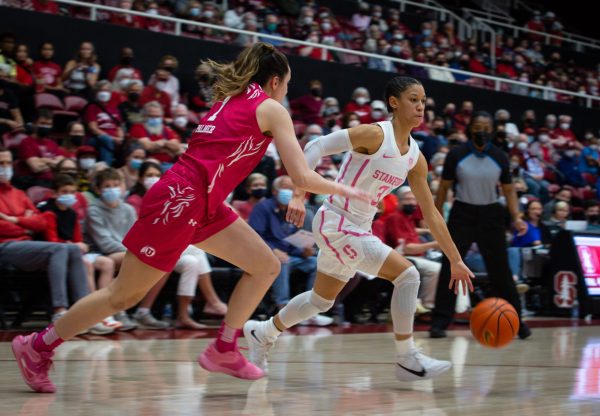 Stanford sixth-year guard Anna Wilson drives past a Utah defender.