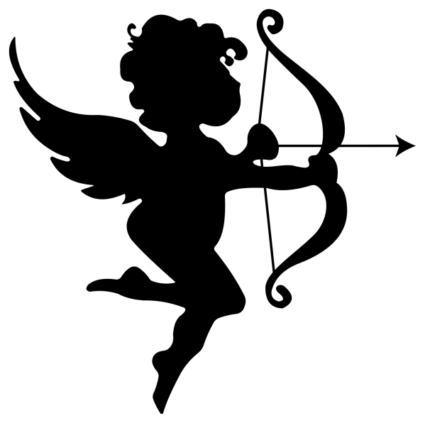 a silhouette of Cupid wielding his bow and arrow