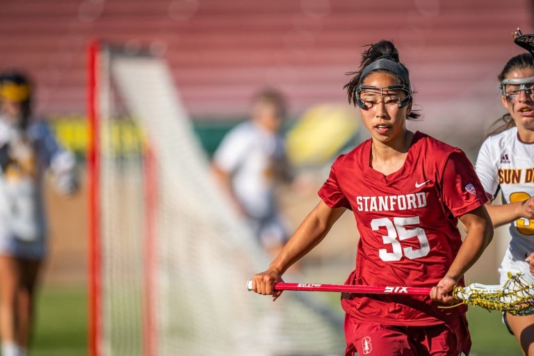 Fifth-year attacker Galen Lew runs down the field.