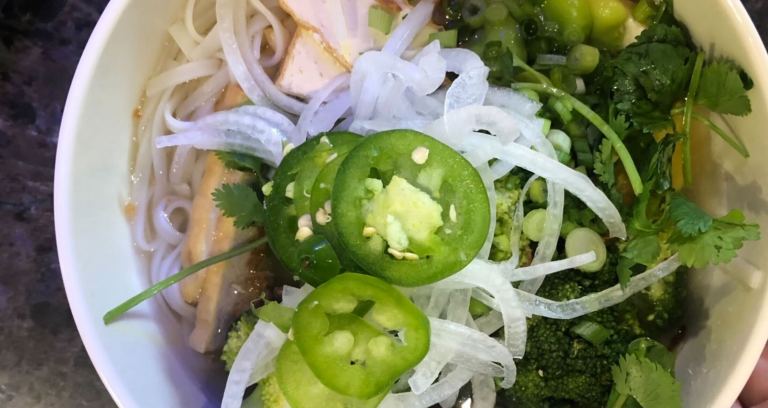 A bowl of chicken pho from Wilbur Dining