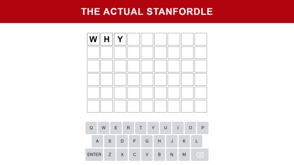 The ACTUAL Stanfordle interface with three letters filled in spelling out WHY