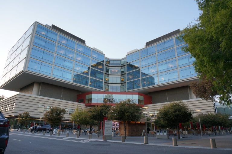 Stanford Hospital building with reflective windows