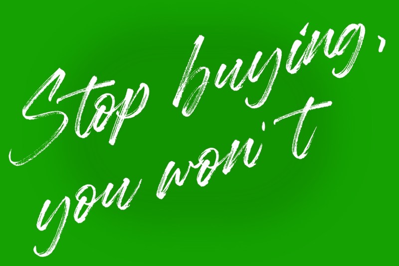 the text "Stop buying, you won't" in the same style font as the bp logo