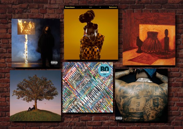 Collage of some records in the Top 25 Hip/Hop albums of 2021
