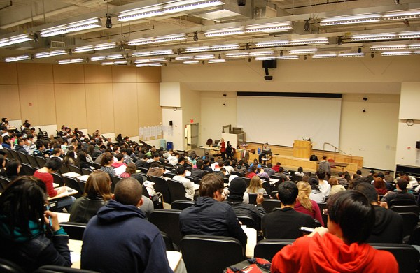 A lecture hall filled with students